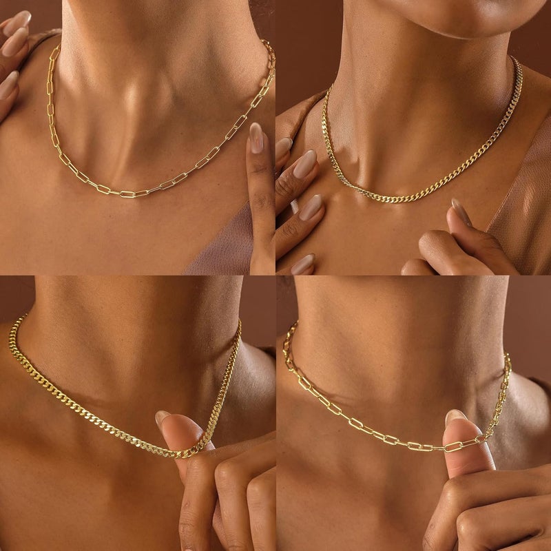 Dodder Store Gold Layered Necklaces for Women, 14K Gold Plated Dainty Gold Chain Choker Necklace Stack, Herringbone Gold Necklaces Set - Image 2